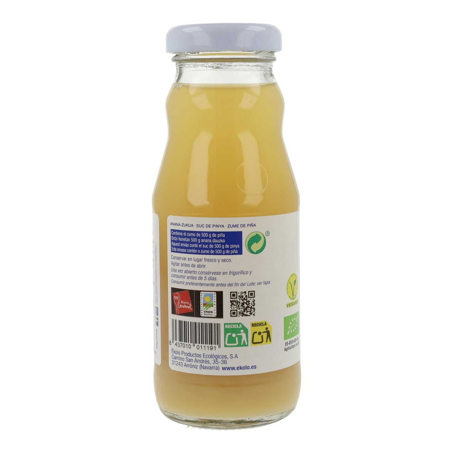Zumo de Piña Bio 100% exprimido Ékolo 200 ml