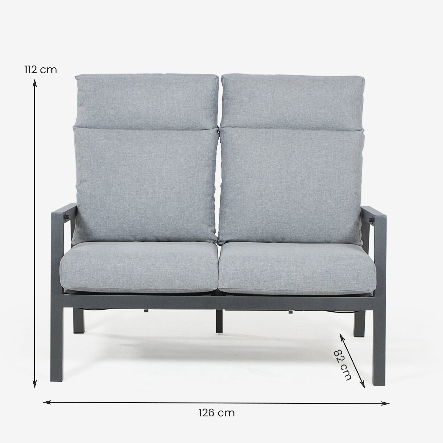 Conjunto De Sofás Para Jardín, Sofá 2 Plazas Reclinable, Aluminio, Color Antracita, Mesa:120x60x45cm Sillón:66x83x104 Cm Sofá:125x82x105 Cm Alto_4