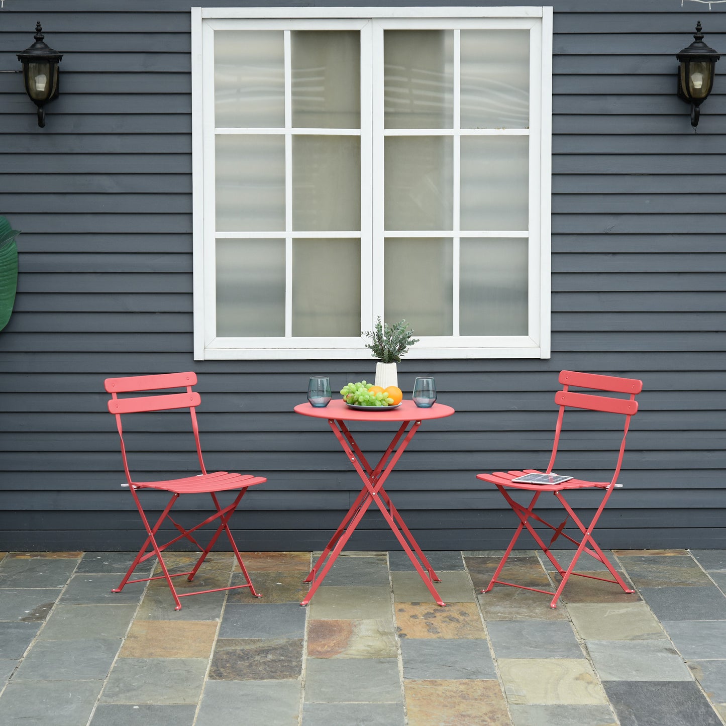 Outsunny Conjunto De Muebles Plegables De Jardín Mesa Y 2 Sillas De Metal Ø60x71_1
