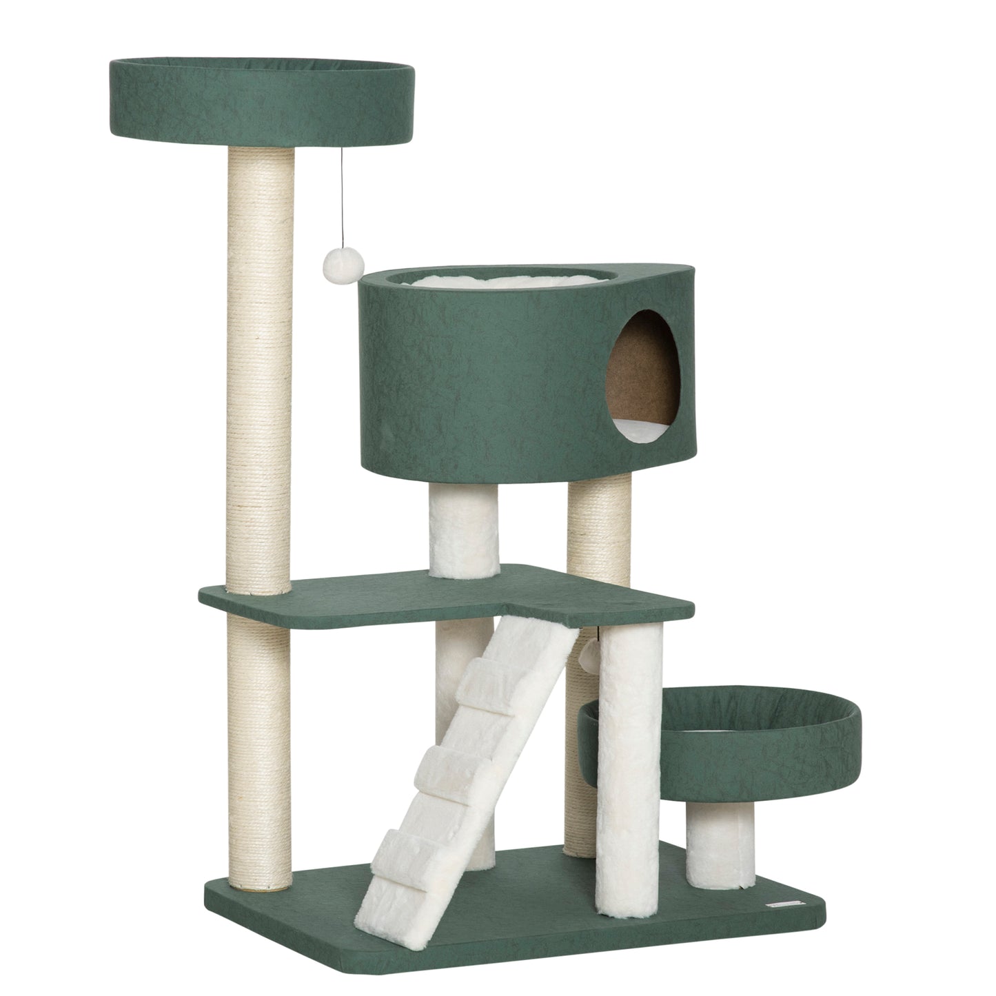 Pawhut Árbol Rascador Para Gatos Altura 114cm Con 2 Camas Cueva Plataforma Bolas_0