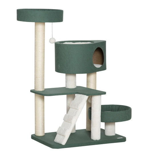 Pawhut Árbol Rascador Para Gatos Altura 114cm Con 2 Camas Cueva Plataforma Bolas_0
