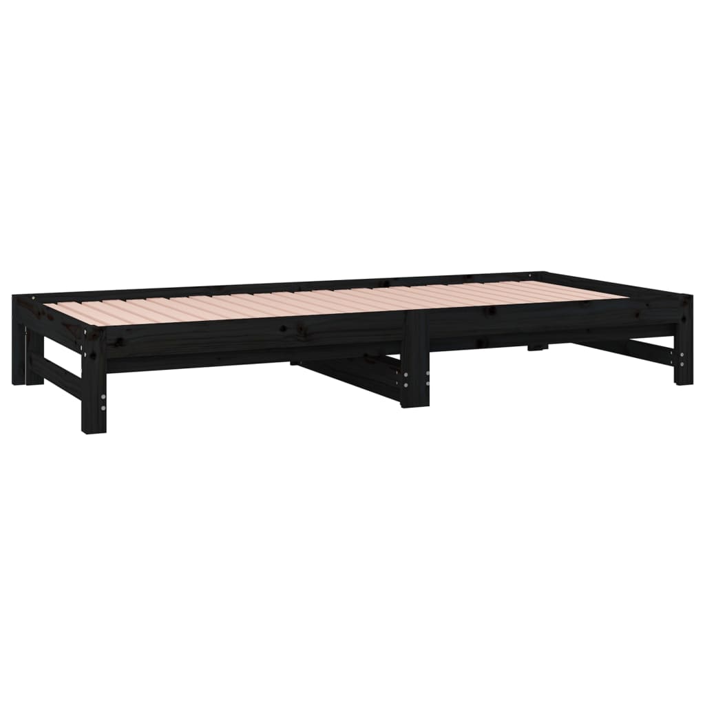 Sofá Cama Extraíble Madera Maciza De Pino Negro 2x(90x190) Cm / Vetonek_4