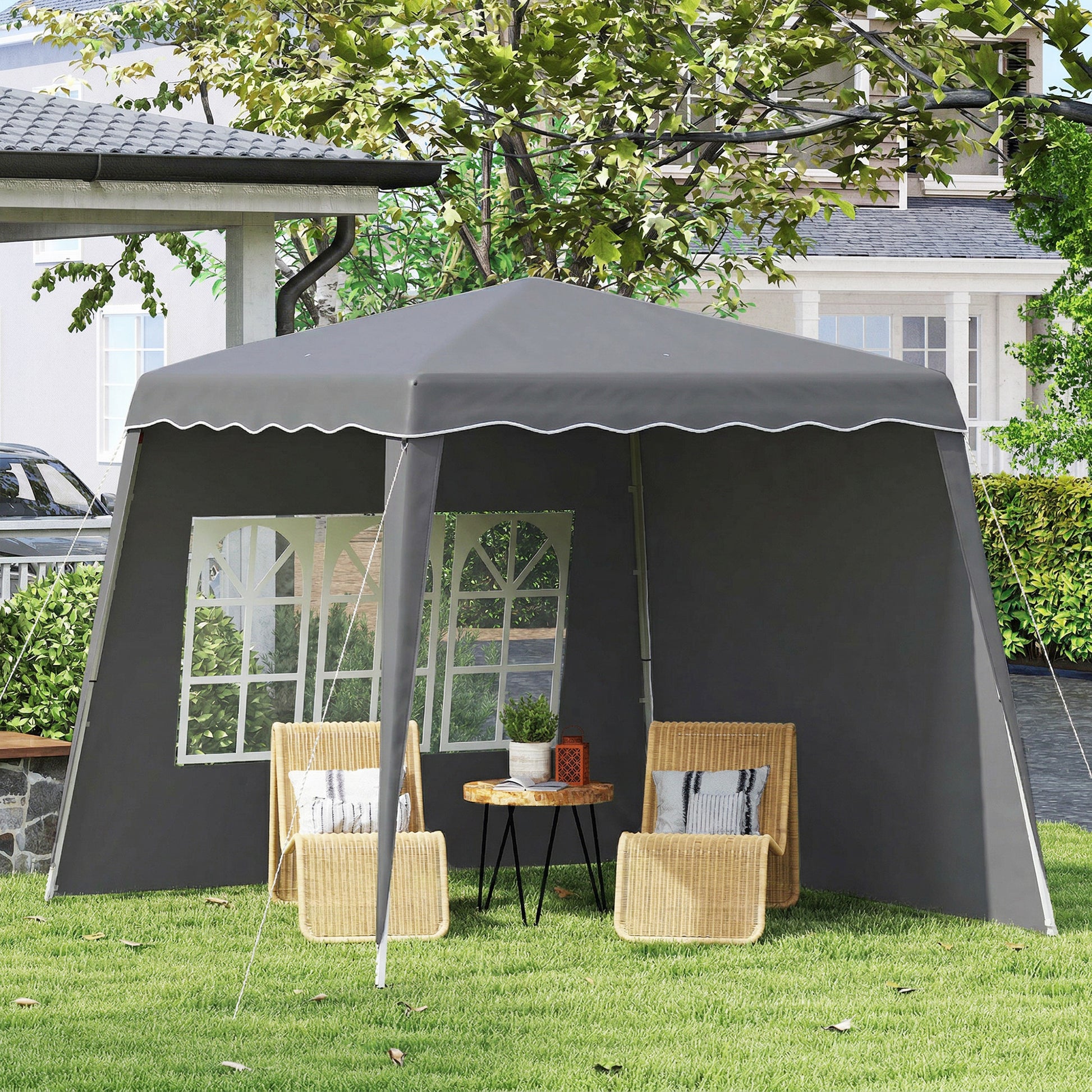 Outsunny Carpa Plegable Pop-up 2,89x2,89 M 2 Paredes Laterales Altura Ajustable_1