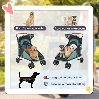Pawhut Carrito Para Perros Y Gatos Grande Plegable Con Un Botón Hasta 30 Kg_3
