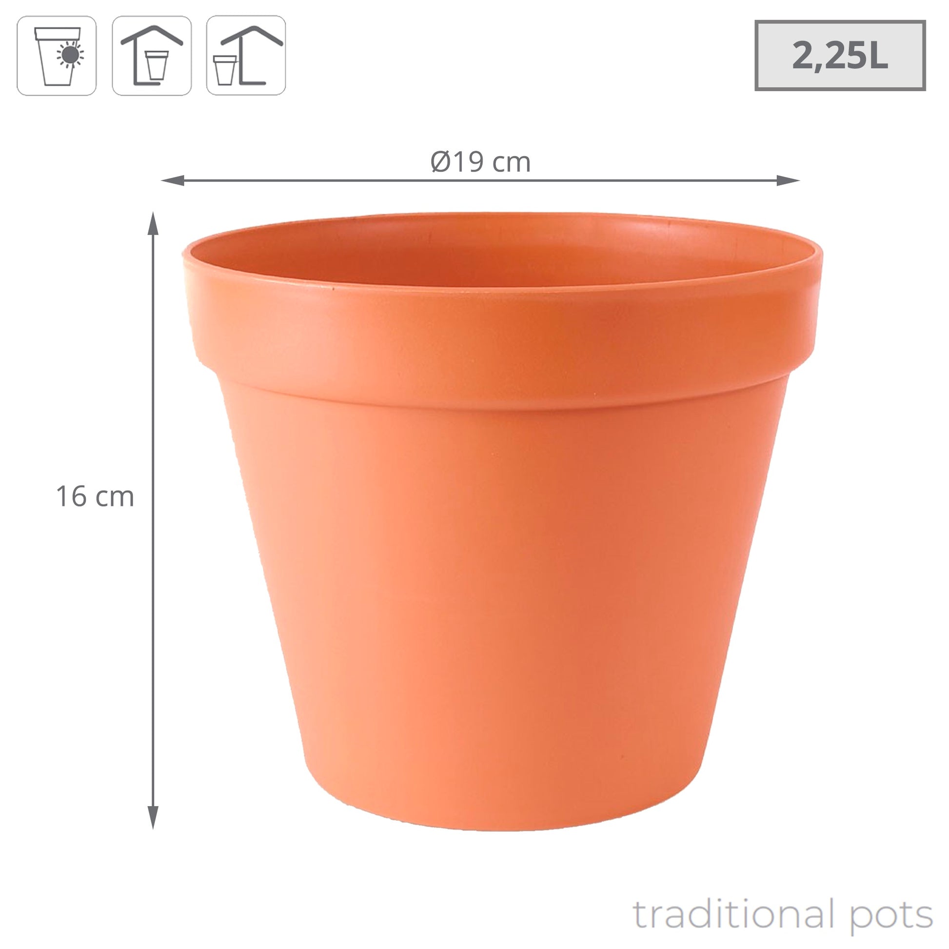 Maceta Glinka 2,25l., Dimensiones (mm) 190x190x160, Color Terracota_2