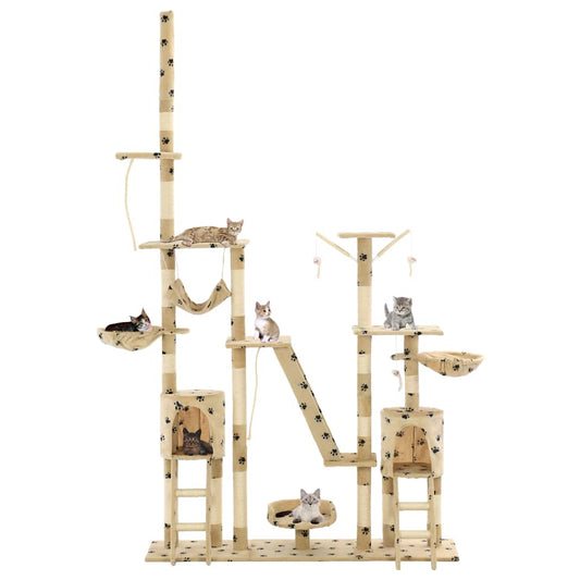 Rascador Para Gatos Con Poste De Sisal 230-250 Cm Huellas Beige_0