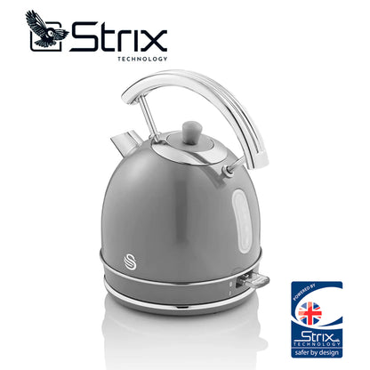 Swan Retro Hervidor Agua Eléctrico, 1,8 L, Resistencia Oculta Acero Inoxidable, Sin Bpa, Inalámbrico, Sk14630grneu,gris_3