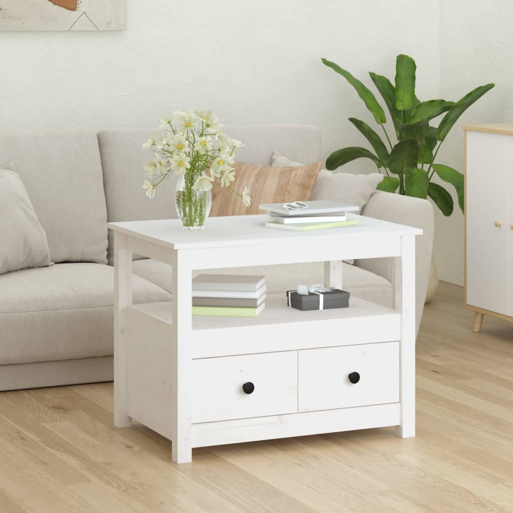 Mesa De Centro De Madera Maciza De Pino Blanco 71x49x55 Cm_1