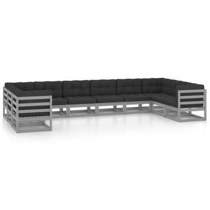 Set De Muebles De Jardín 10 Pzas Con Cojines Madera Pino Gris / Vetonek_3