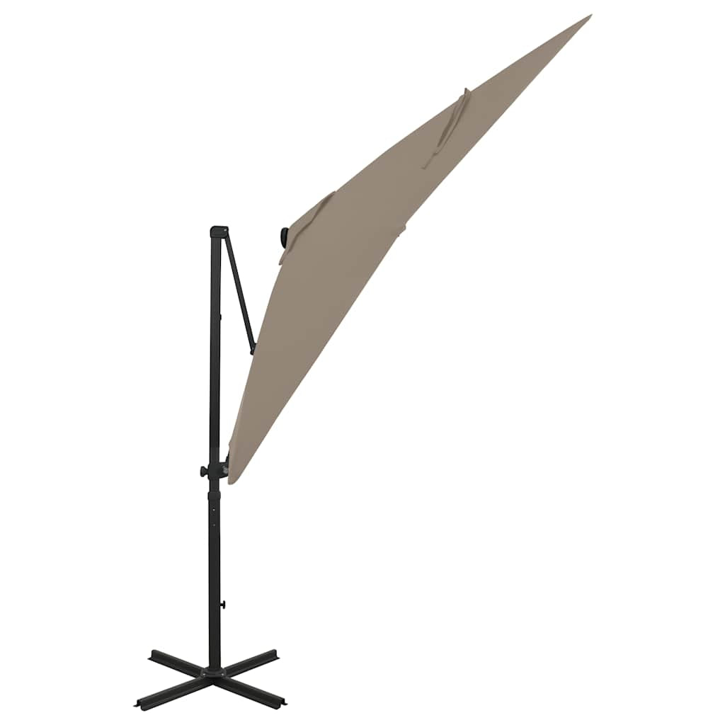 Vidaxl Sombrilla De Jardín Voladiza Con Palo Y Luces Led Taupe 250 Cm_1
