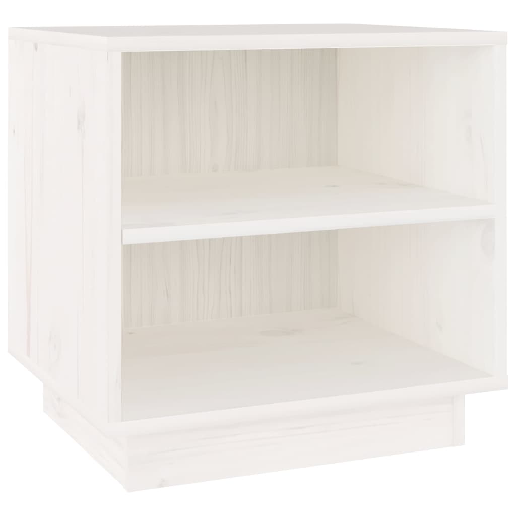 Mesita De Noche De Madera Maciza De Pino Blanco 40x34x40 Cm_0