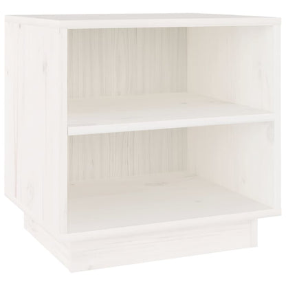 Mesita De Noche De Madera Maciza De Pino Blanco 40x34x40 Cm_0