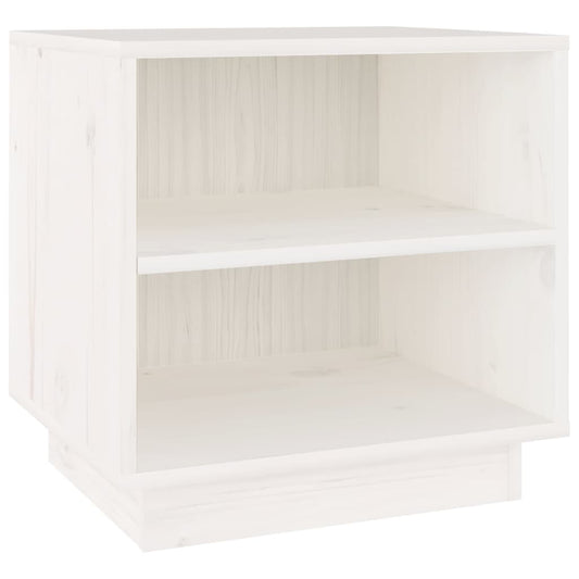Mesita De Noche De Madera Maciza De Pino Blanco 40x34x40 Cm_0
