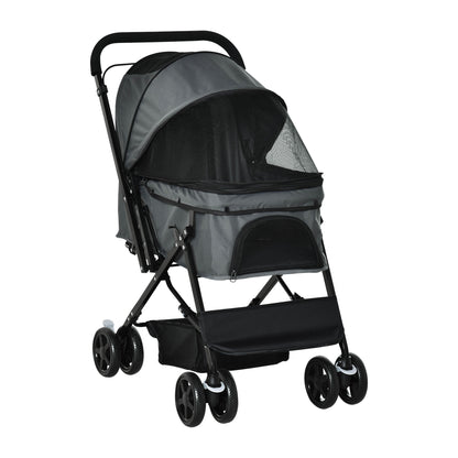 Pawhut Cochecito Para Mascotas Plegable Con Toldo Ajustable 76,5x52x95 Cm Gris_0