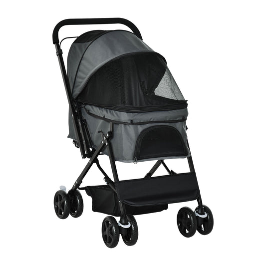 Pawhut Cochecito Para Mascotas Plegable Con Toldo Ajustable 76,5x52x95 Cm Gris_0