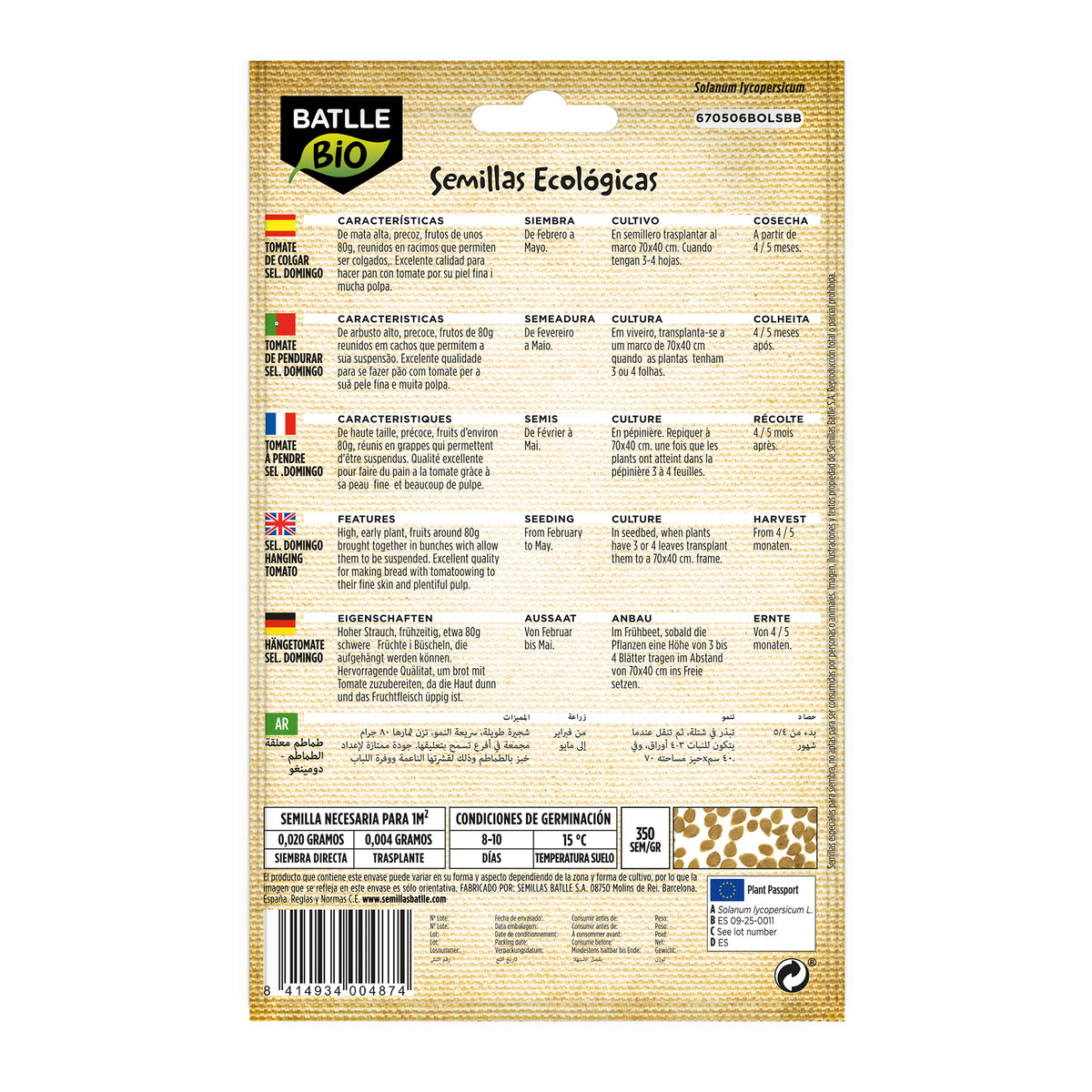 Semillas de Tomate de colgar selección Domingo ecológicas Batlle