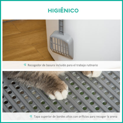 Pawhut Arenero Para Gatos Con Pala 2 Puertas 44x55x39 Cm Blanco Y Gris_3