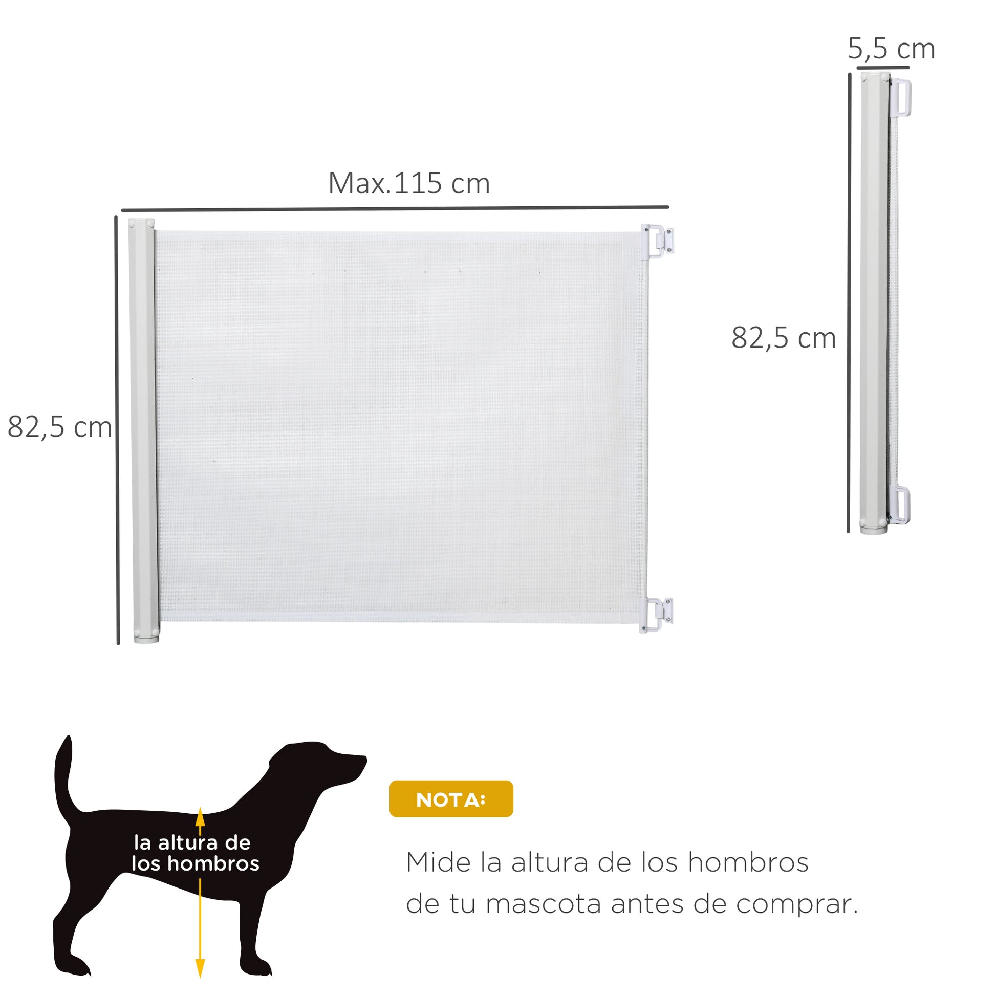 Pawhut Barrera Para Perros Retráctil Con Ancho Ajustable 5,5-115 Cm Blanco_2