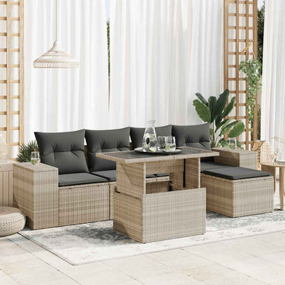 Set De Sofás De Jardín 6 Pzas Y Cojines Ratán Sintético Gris / Vetonek_5