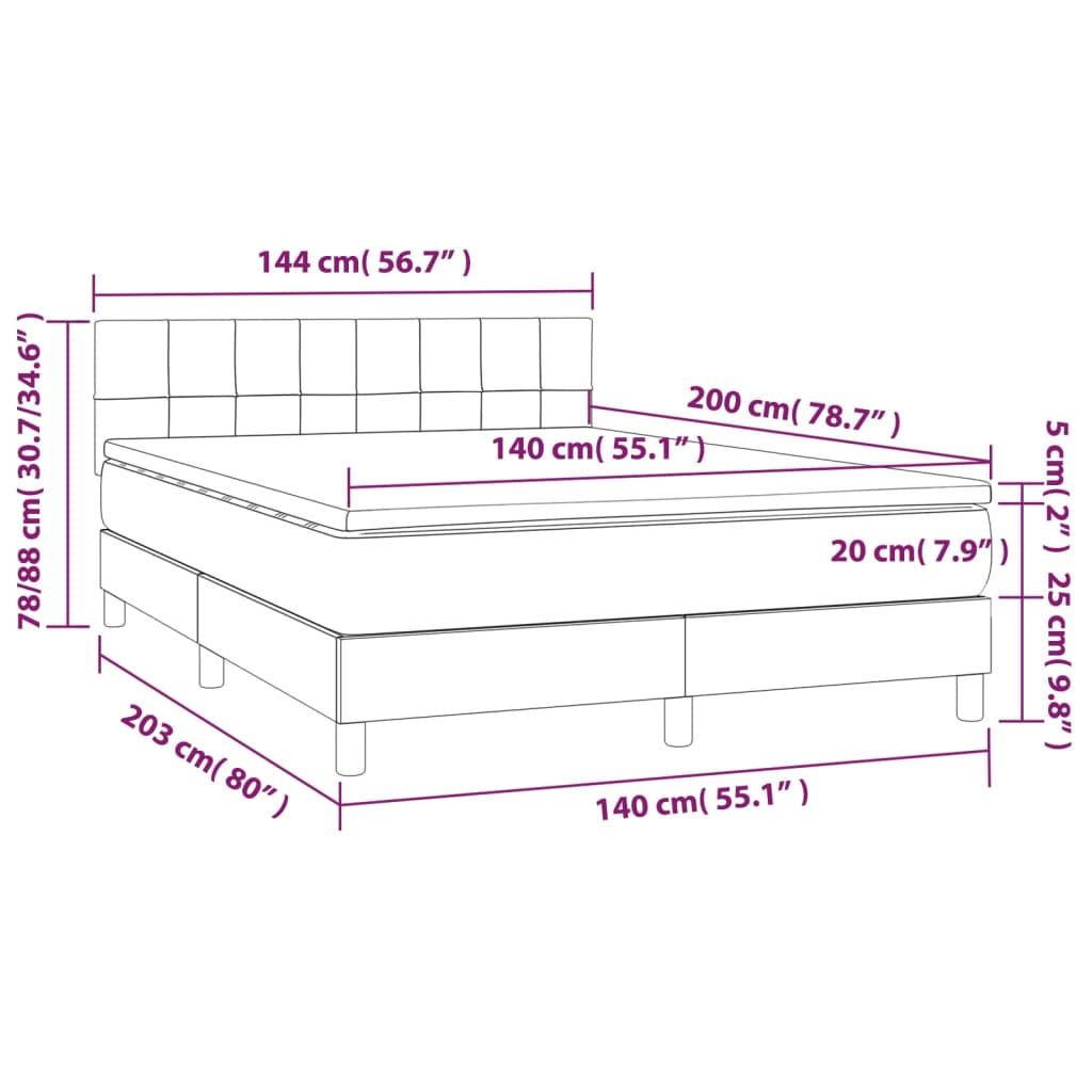 Cama Box Spring Con Colchón Led Tela Marrón Oscuro 140x200 Cm / Vetonek_3