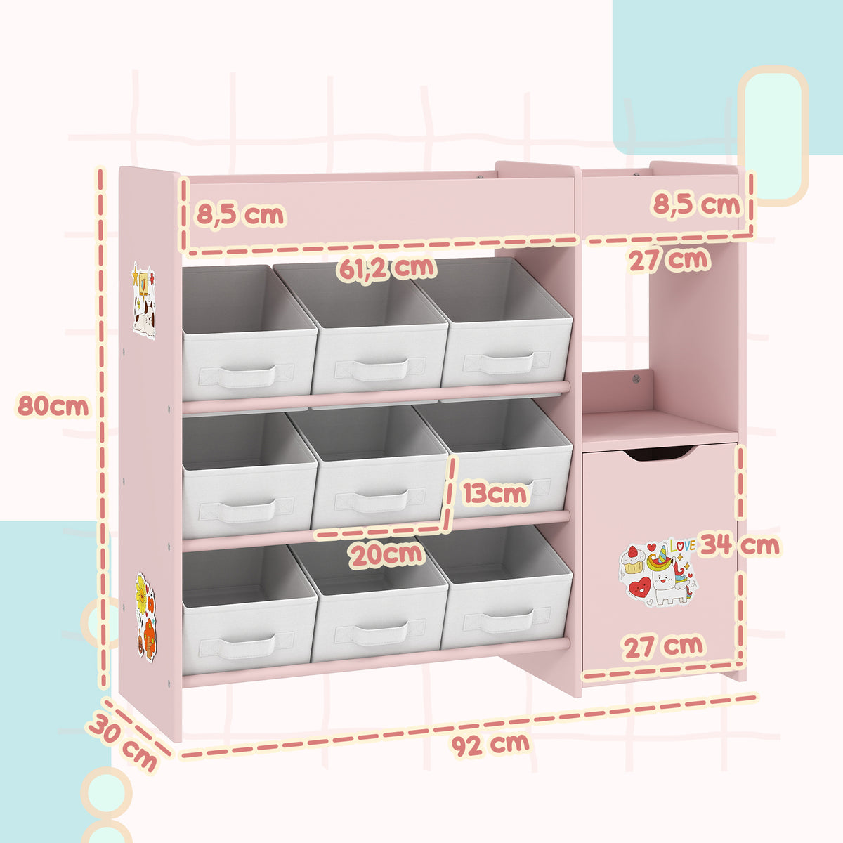 Estantería Para Juguetes Aiyaplay Mdf, Acero Rosa 92x30x80 Cm_2