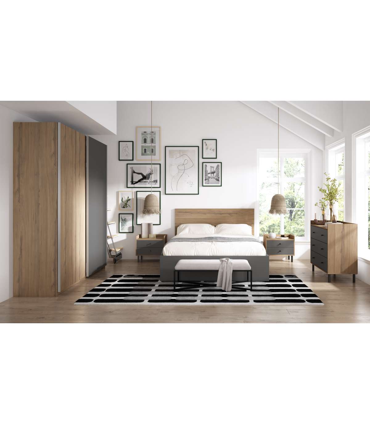 Cómoda Para Dormitorio Modelo Marta 3 Cajones Acabado Nogal/pizarra, 91.6cm(ancho) 75cm(a_5