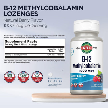 B-12 Methylcobalamin & Adenosilcobalamin, Kal, 60 comprimidos