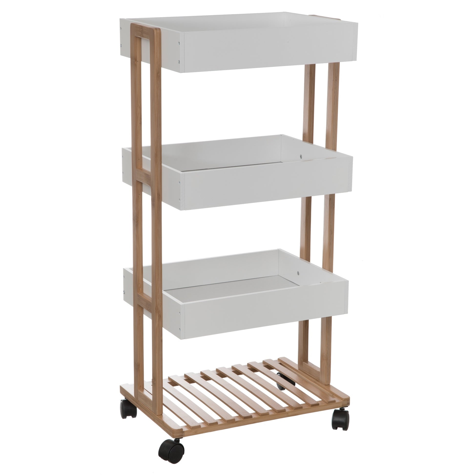 Wellhome - Carro naturéo 4 Niveles Con Ruedas Bambú Blanco_0