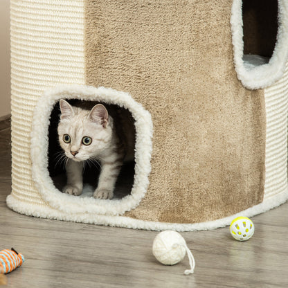 Pawhut Barril Rascador Para Gatos 2 Niveles Con Cuevas De Sisal 40x40x49cm Beige_3