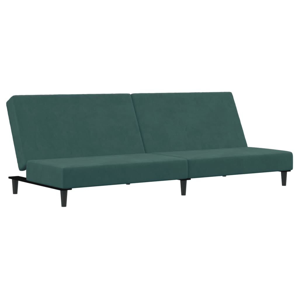 Sofá Cama De 2 Plazas Con Taburete Terciopelo Verde Oscuro / Vetonek_2