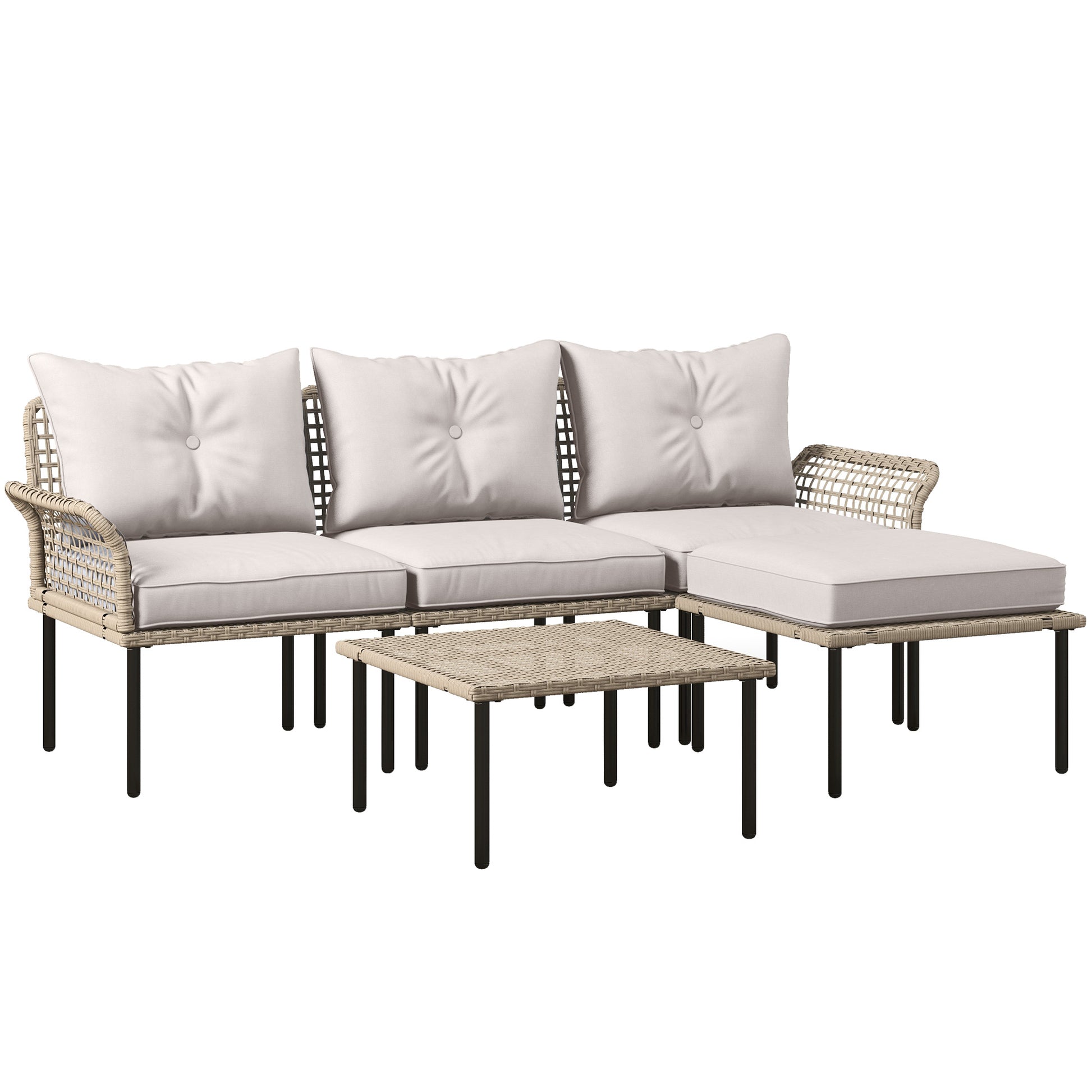 Outsunny Conjunto De Jardín De Ratán Sintético De 5 Piezas Crema_0