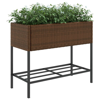Jardineras Con Estante 2 Uds Ratán Sintético Marrón 90x40x75 Cm_3