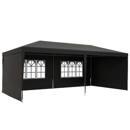 Outsunny Carpa De Jardín 6x3m Con 4 Paredes Laterales 2 Ventanas Visibles Gris_0
