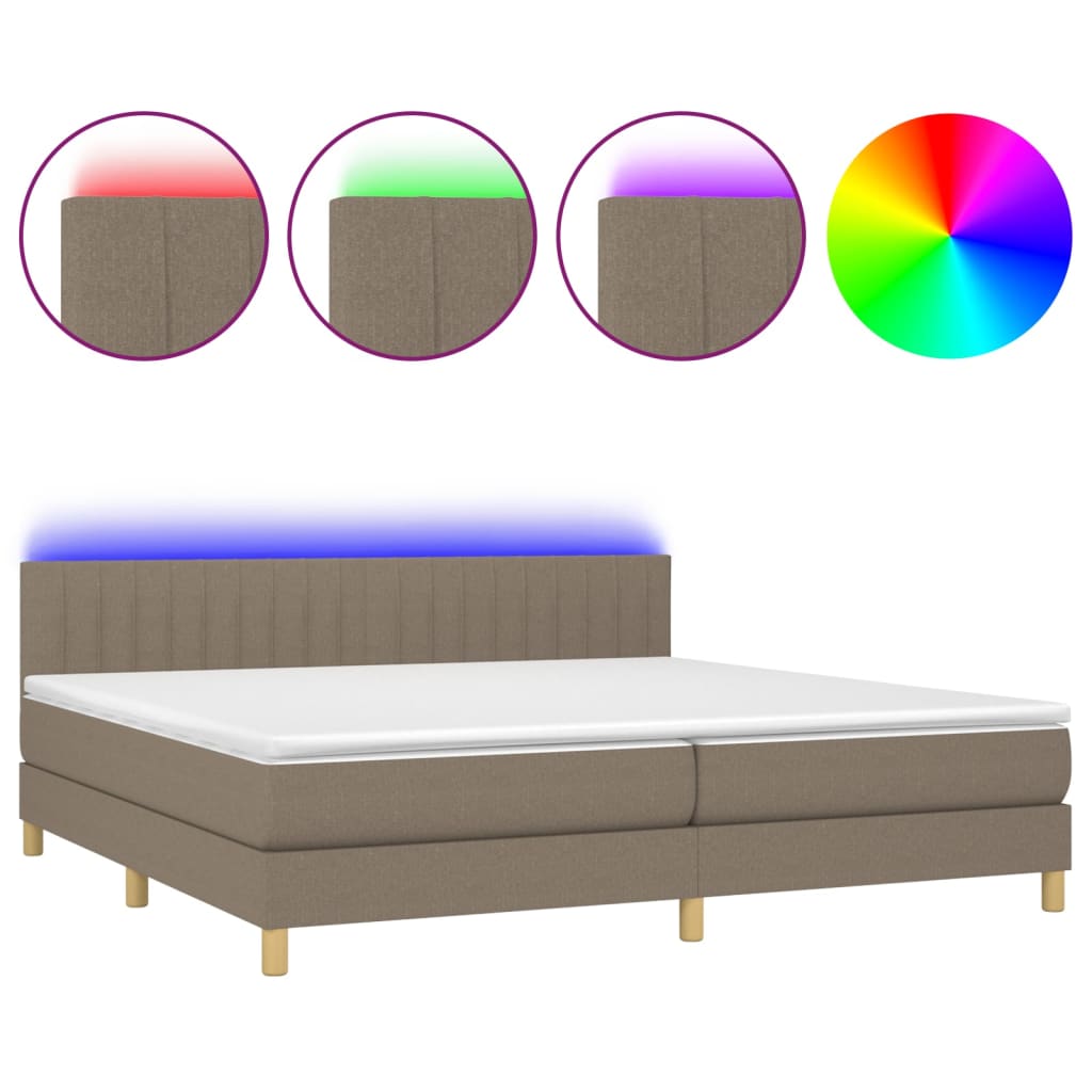 Cama Box Spring Con Colchón Led Tela Gris Taupe 200x200 Cm / Vetonek_4