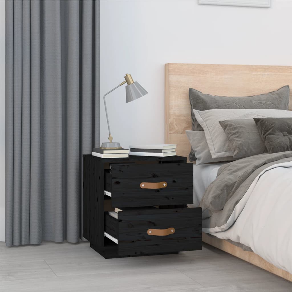 Mesitas De Noche 2 Uds Madera Maciza De Pino Negro 40x34x45 Cm_2