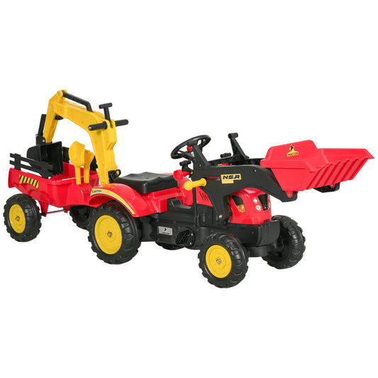 Tractor A Pedales Homcom Metal, Plástico Rojo 179x42x59 Cm_0