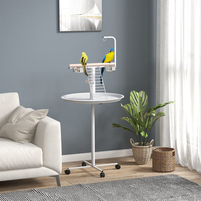 Pawhut Comedero De Pájaros Para Exterior Con Ruedas Ø60x138 Cm Blanco_1