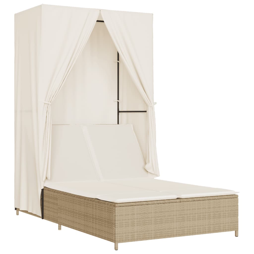Tumbona Doble Con Techo Y Cortinas Ratán Sintético Beige / Vetonek_1