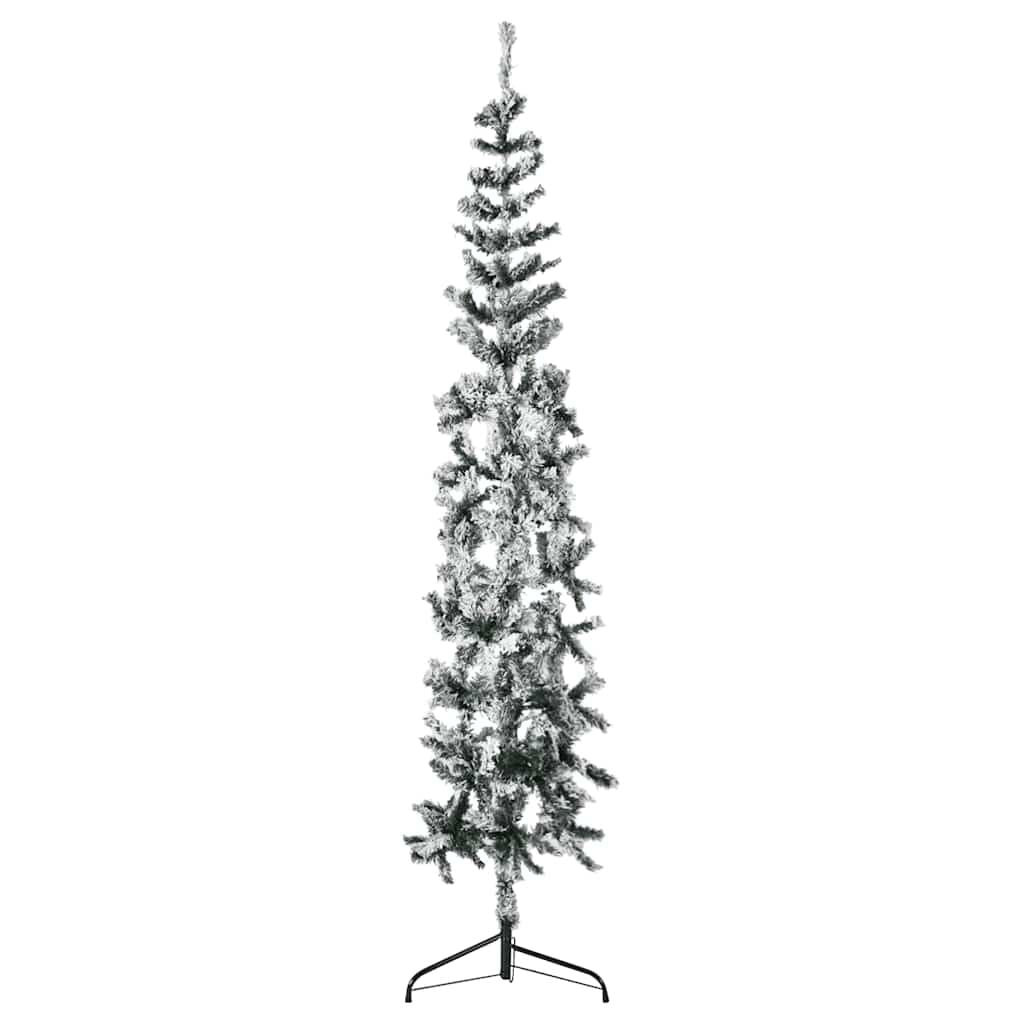 Vidaxl Mitad Árbol Navidad Artificial Delgado Con Nieve 240 Cm_0