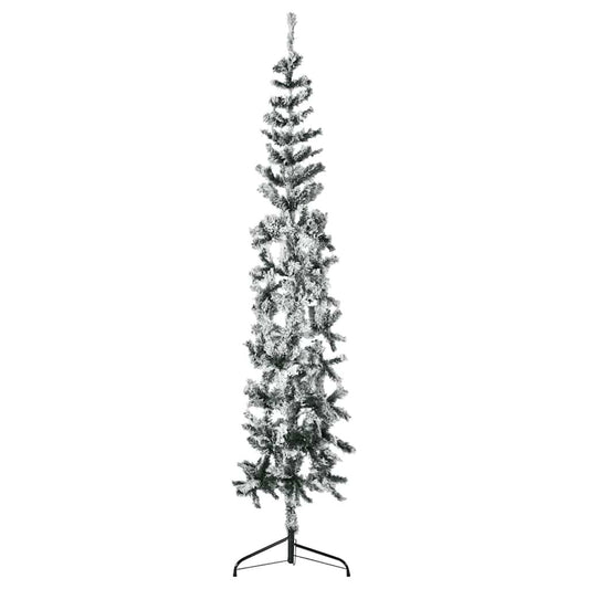 Vidaxl Mitad Árbol Navidad Artificial Delgado Con Nieve 240 Cm_0