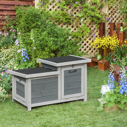 Pawhut Conejera De Madera Exterior Con Techos Abatibles Y 2 Rampas 70x43x45 Cm_1