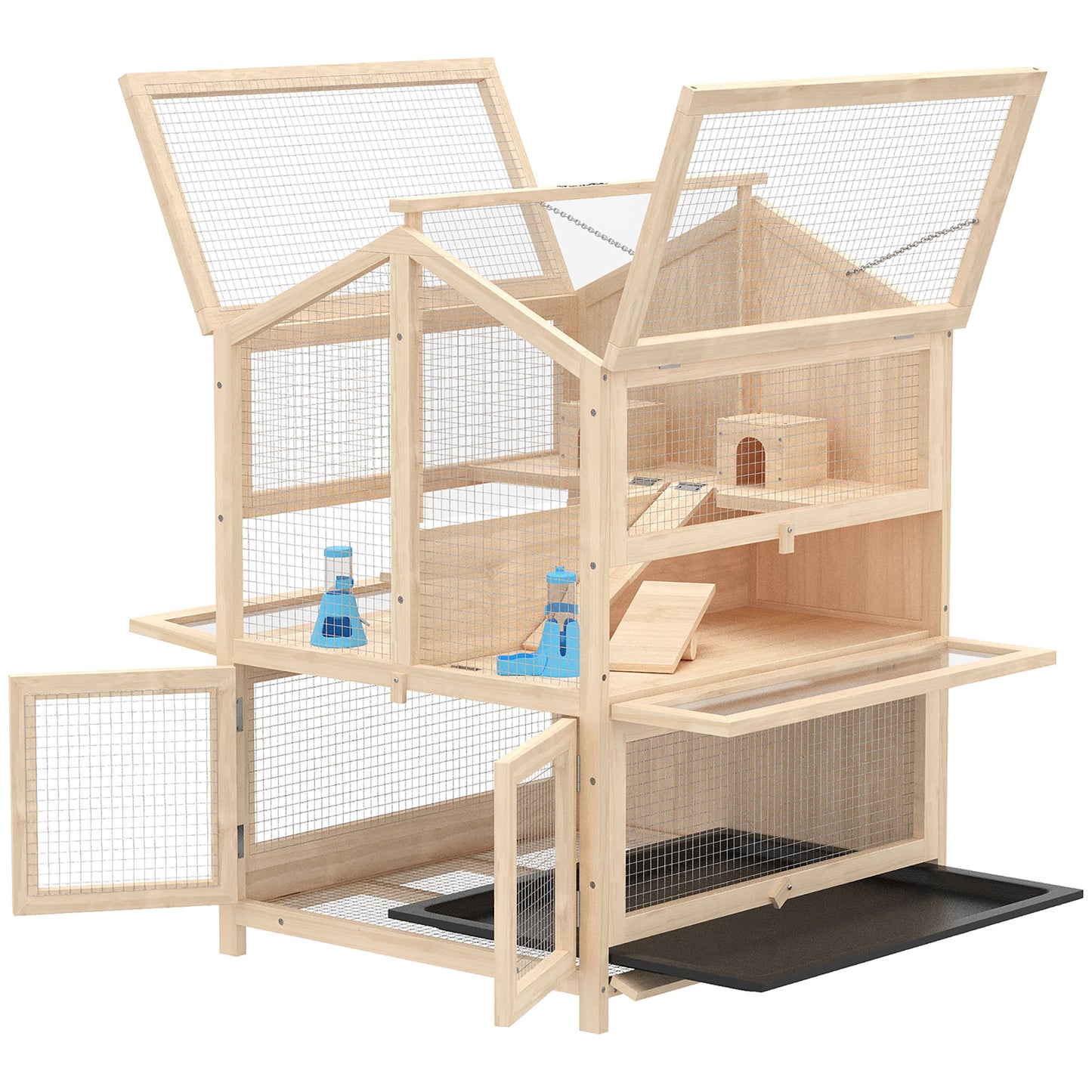 Pawhut Jaula Para Hámster De Madera De 3 Niveles Bandeja Extraíble Natural_3