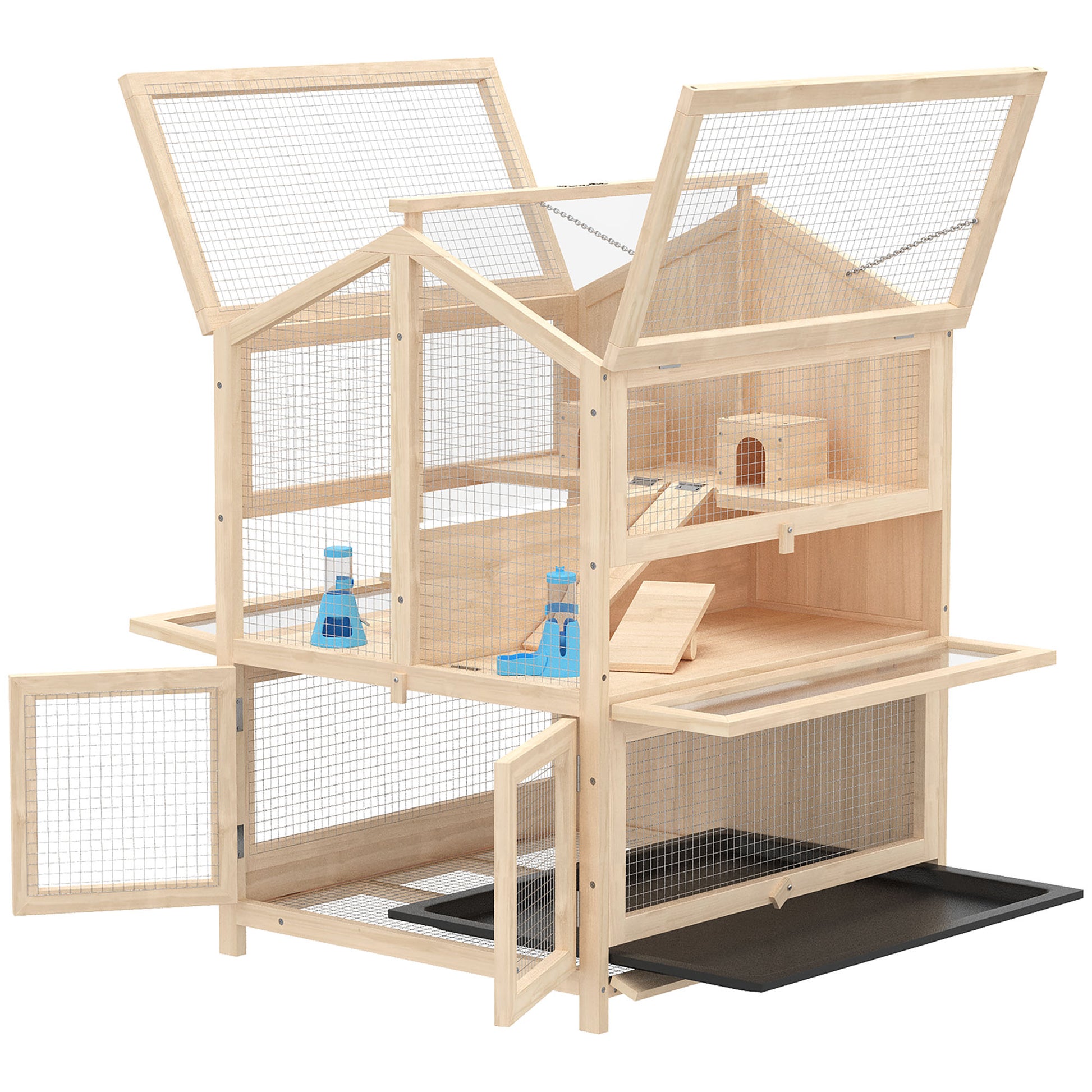 Pawhut Jaula Para Hámster De Madera De 3 Niveles Bandeja Extraíble Natural_3