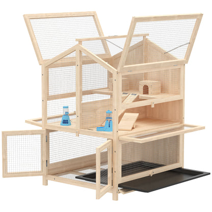 Pawhut Jaula Para Hámster De Madera De 3 Niveles Bandeja Extraíble Natural_3
