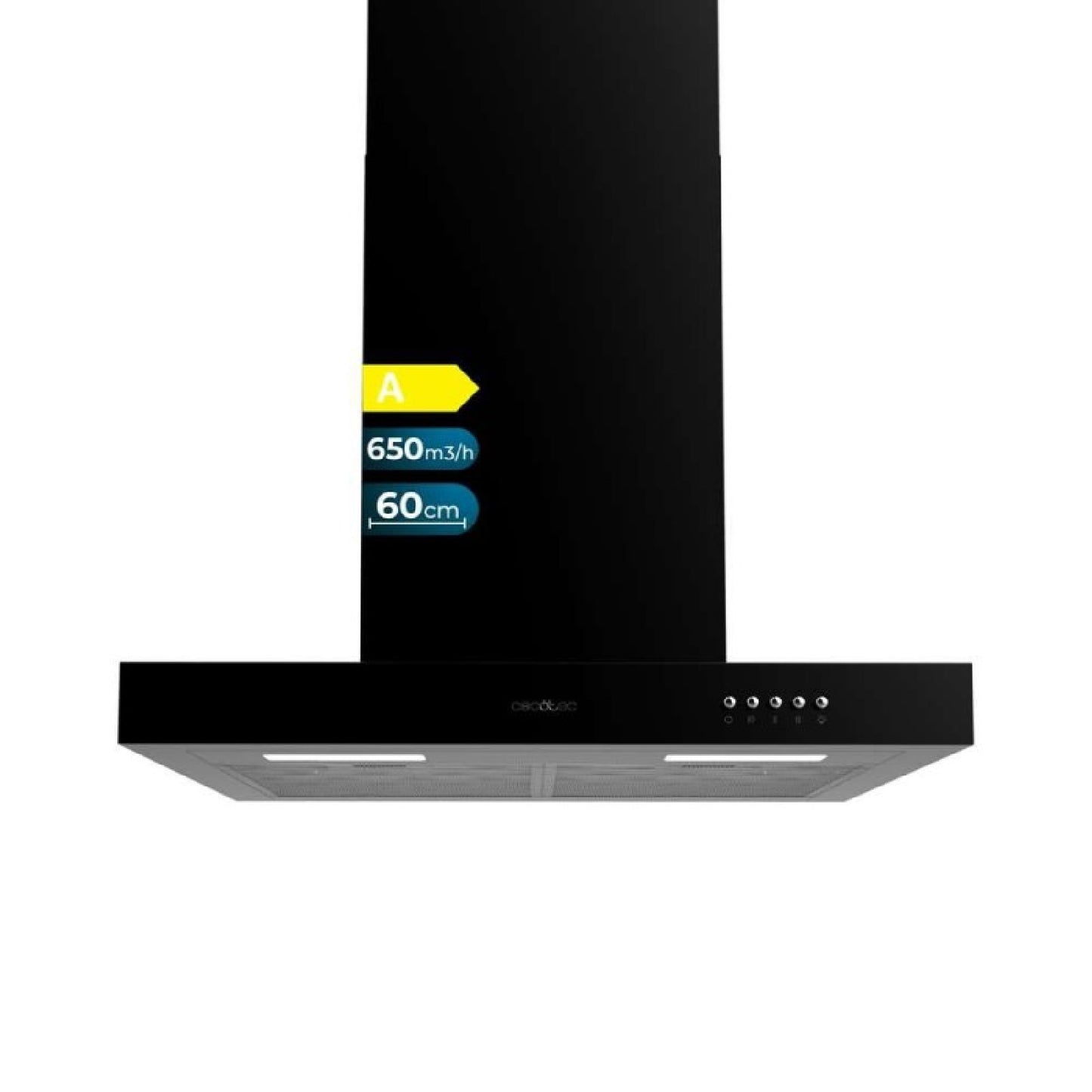 Campana Extractora 60 Cm Bolero Flux Tm 606500 Black A. Motor 165w, Decorativa Con Acabado Inox, Succión 650m3/h, Control Mecánico, 3 Niveles De Pot_0