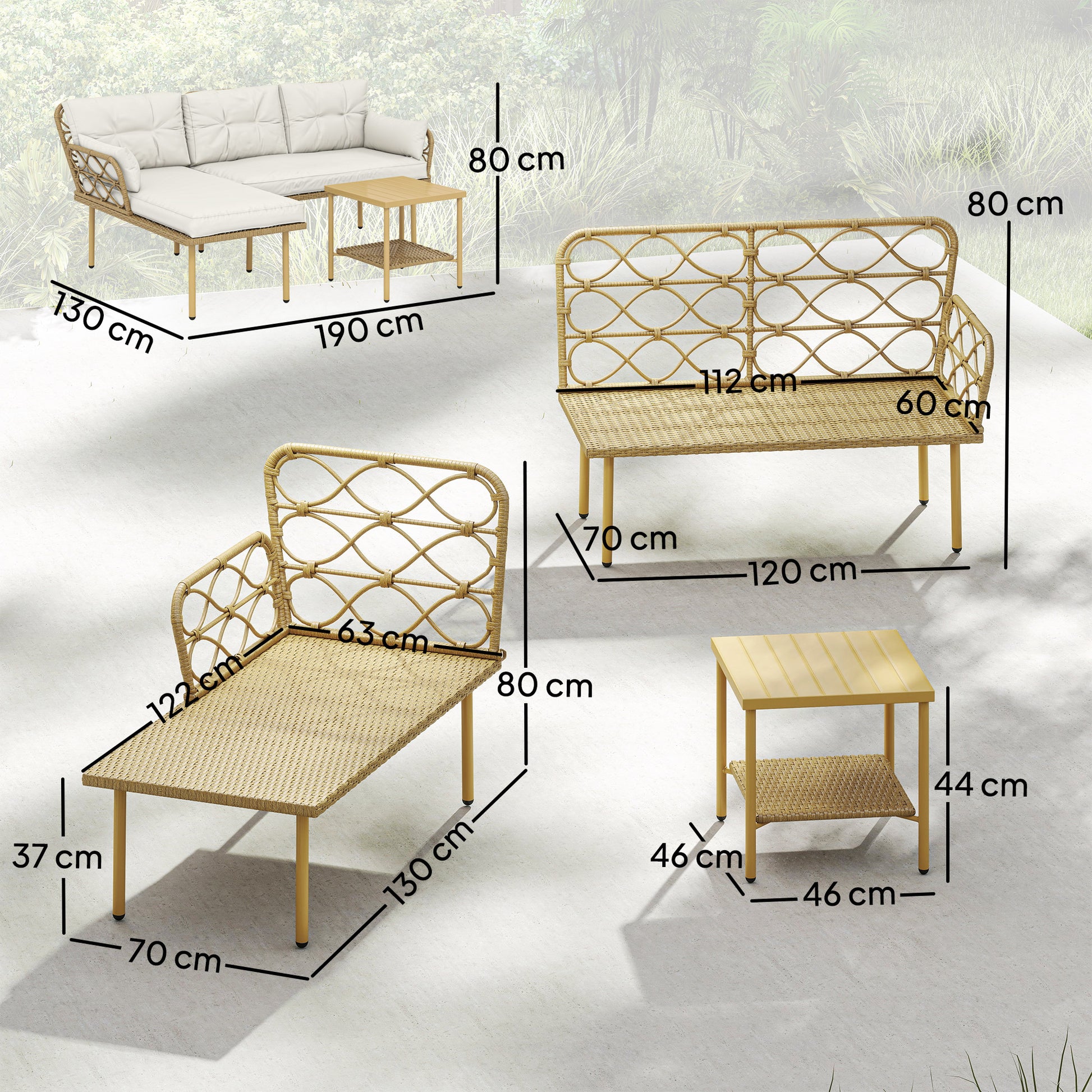 Outsunny Conjunto De Jardín De Ratán Sintético De 3 Piezas Natural Y Crema_2