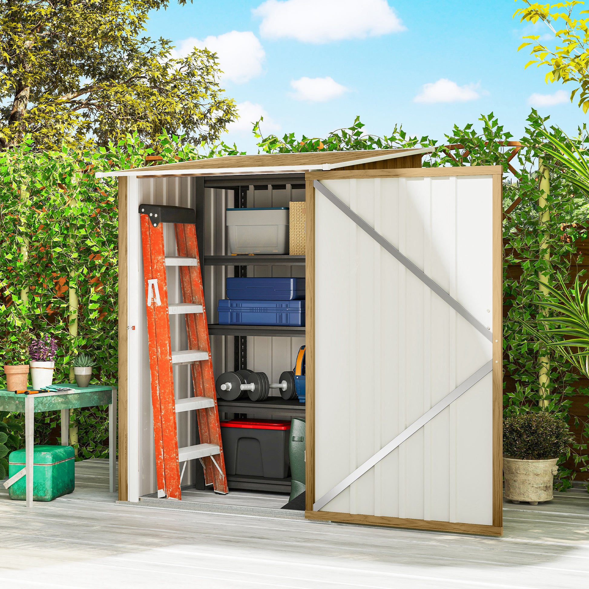 Outsunny Cobertizo De Jardín De Exterior 0,92 M² 100x103x160 Cm Marrón Claro_1