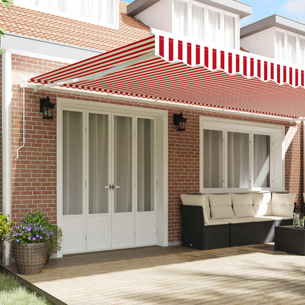 Toldo Retráctil Rojo Y Blanco 600 X 350 Cm Poliéster Y Aluminio_2