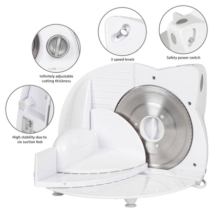 Cortafiambres Plegable, Cuchilla Especial Acero Inox., Corte Ajustable, 3 Velocidades, Compacto Clatronic As2958