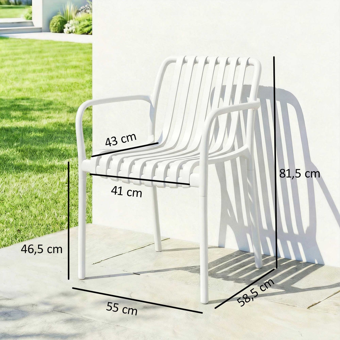 Outsunny Juego De 4 Sillas De Jardín Exterior Apilables Respaldo Curvado Blanco_2